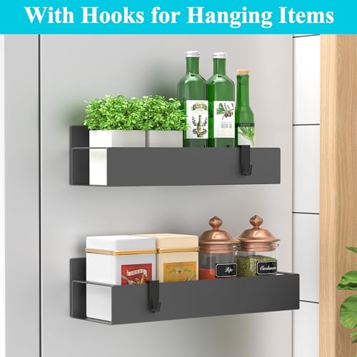 Image of HuggieGems Metal Magnetic Spice Rack for Refrigerator Dark Gray, 2 Pack