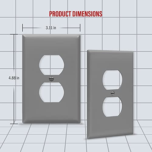 Image of ENERLITES Duplex Receptacle Wall Plate, Electrical Outlet Covers, Gloss Finish, Mid-Size 1-Gang 4.88 inch x 3.11 inch, Polycarbonate Thermoplastic, UL Listed, 8821M-GY-10PCS, Gray, 10 Pack, 10 Count