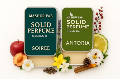 Image of Solid Perfume Combo - Soiree & Antonia | 2-Pack Alcohol-Free Natural Cologne | Long-Lasting Fragrance for Men & Women | Citrus, Floral & Woody Notes | 12g Each (Red peppercorn, Vanilla)