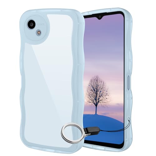 AQUOS wish4 ケース クリアブルー ウェーブ SH-52E TPU波状のバンパー 透明 スマホケース かわいい うねうね アクオス ウィッシュ4 SH-52E ウェーブ デザイン 可愛い 韓国 女性用 薄型 人気 おしゃれ 耐衝撃 ストラップホール付き(ブルー)のサムネイル
