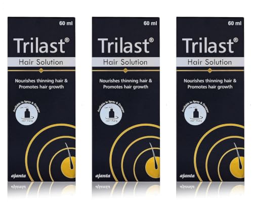 Image of Trilast Hair Care Lotion 60ml (Pack of 3, Total 180ml) | Biotin, Niacinamide, Collagen & Wheat Protein Spray for Hair Regrowth & Thickening | 360 Spray + Dropper