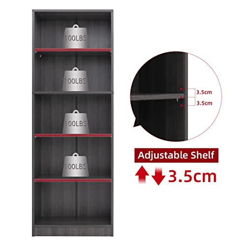5 Shelf Wood Bookcase Freestanding Display Shelf Adjustable Layers Bookshelf For Home Office Library Small Narrow Space (Grey, 5-Layers,24.4W X 11.6D X 68.9H Inch) #TOP2