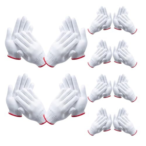 Guantes de nailon antideslizantes y reutilizables, protección laboral con 12 pares blancos