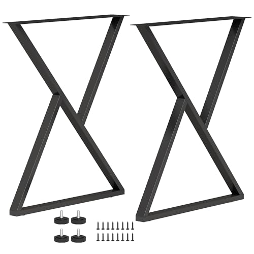 HOMCOM Pieds de Table en Acier, 60 x 72 cm, Lot de 2 Pieds de Bureau en Forme X, Bricolage à Domicile, avec Patins Réglables et Vis, Style Industriel, Noir