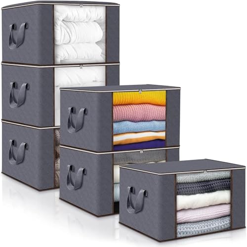 La Mejor Selección de Sistemas de almacenaje - 5 favoritos. 42 ANNA TOSANI 6PCS Bolsa de Almacenamiento de Ropa de Gran Capacidad, Cajas Almacenaje Ropa con Asa Reforzada y Tela Actualizada para Edredones, Mantas, Organizador de Transpirable...