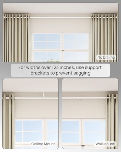 Image of Tension Curtain Rod By EZFurni, 123-160 Inches, Heavy Duty Tension Rod, Adjustable Curtain Rods No Drilling & Easy Assemble Extra Long Tension Rod, White
