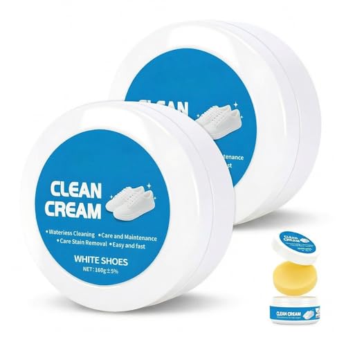 Clussbin 2Pcs White Shoes Clean Cream, No-Wash Clean Cream Shoe Cleaner with Sponge for Leather...