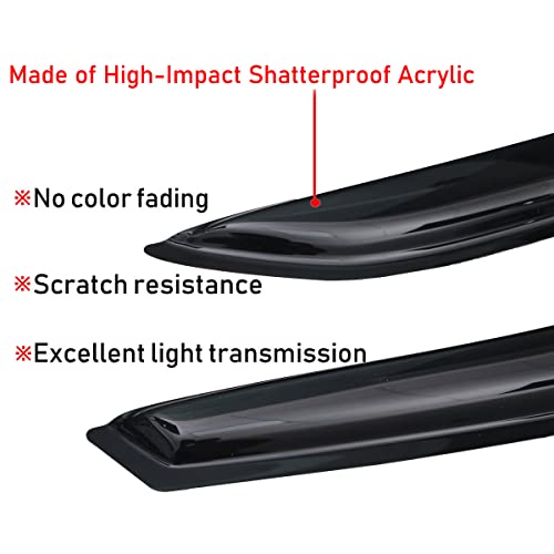 Image of Lightronic Extra Durable Outside-Mount Auto Vent Window Visor, Fits 2008-2013 Toyota Highlander, UV Protection Rain Guard, Original Wind Deflector, No-Drill Easy Install, Dark Smoke, 4-Pcs