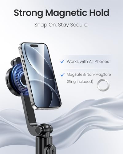 Image of UBeesize Magnetic Selfie Stick Tripod with Dimmable Light and Rechargeable Remote, Portable Travel Phone Tripod Stand for MagSafe and Android Phones, Ideal for Vlogging, Photos, Video Recording