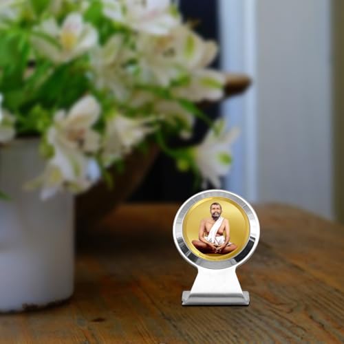Image of Diviniti 24K Gold Plated Shri Ramakrishna Paramahansa Car Dashboard Idol Frame | Premium Spiritual Car Accessory for Divine Blessings & Positivity | Luxury Devotional Gift for Car, Office & Home | 6X4
