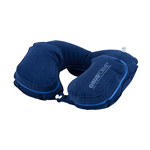 ObusForme Inflatable Travel Pillow with Chin and Neck Support and a Velour Cover