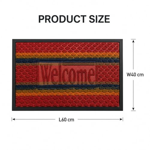 Image of DecorTwist PVC Door Mat 60x40 cm | Heavy Duty Indoor Outdoor Entrance Mat | Anti-Slip Rubber Back | Waterproof Dust & Dirt (Style 2 [ Red Classic Welcome], PVC Door Mat 60 * 40 cm, Pack of 2)