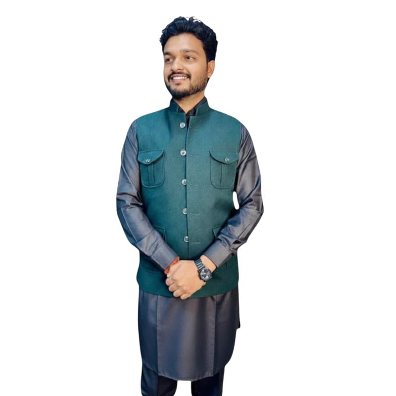 glonex Men's Nehru Jacket Waistcoat, Sleeveless, Four Pocket Design, Mandarin Collar, Button Front-picture-38