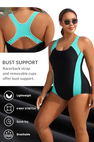 Image of Aqua Eve Plus Size Swimsuits Athletic One Piece Bathing Suit for Women Tummy Control Slimming Swimwear