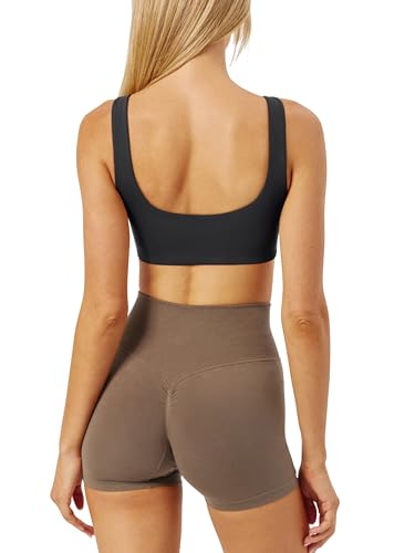 Image of LASLULU Sexy Sports Bras for Women Scoop Neck Sleeveless Padded Bra Workout Yoga Crop Top