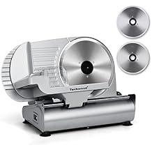 Meat Slicer, Techwood Electric Deil Food Slicer with Removable 9 Stainless Steel Blade, Deli Cheese Fruit Vegetable Bread Cutter with Adjustable Knob for Thickness, Food Carriage & Non-Slip Feet