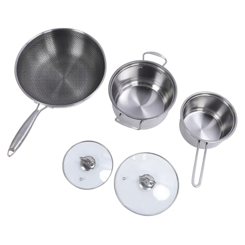 Nikou Juego de utensilios de cocina de acero inoxidable, juego de 8 ollas y sartenes antiadherentes con tapas de vidrio, sartén, olla de sopa, cacerola, buena conductividad del calor, fácil de limpiar