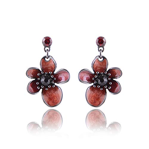 AMYJANE Chunky Statement Jewelry Set - Vintage Spring Red Hibiscus Flower Petal Floral Bohemian Boho Bib Statement Necklace Earring Set Crystal Rhinestone Pearl Fashion Costume Jewelry for Women - Thumbnail 2