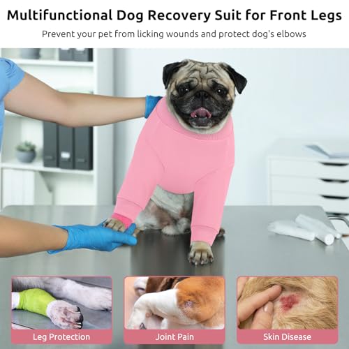 Image of Queenmore Dog Surgery Recovery Sleeve Front Legs, Breathable Dog Recovery Sleeve, Elbow Protector Pet Cone Alternative After Surgery, Pink, M