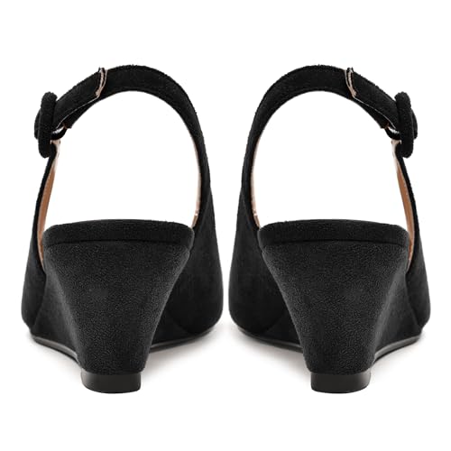 WAYDERNS Womens Square Toe All Weather Suede Adjustable Strap Dating Solid Buckle Wedge Low Heel Pumps Shoes 2 Inch4