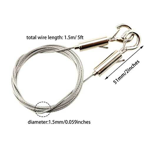 Image of 2PCS Adjustable Picture Hanging Wire Mirror Frame Kit Heavy Duty Stainless Steel Wire Rope for Hanging Hardware, Light Lamp, Billboards, Mirror,Basket Flowerpot Hold Up to 20Kg,1.5m /5ft Lengh
