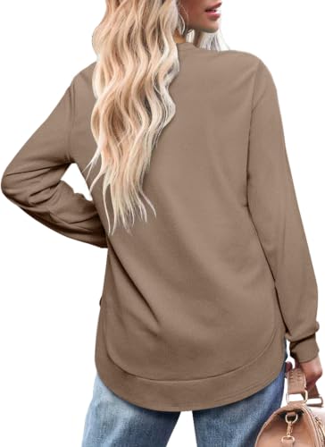 Image of OFEEFAN Womens Sweatshirt Crewneck Long Sleeve Shirts High Low Tops Curved Hem