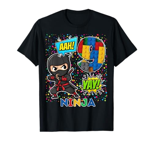 9th Birthday Boy Ninja Blocks Master Builder Kids T-Shirt