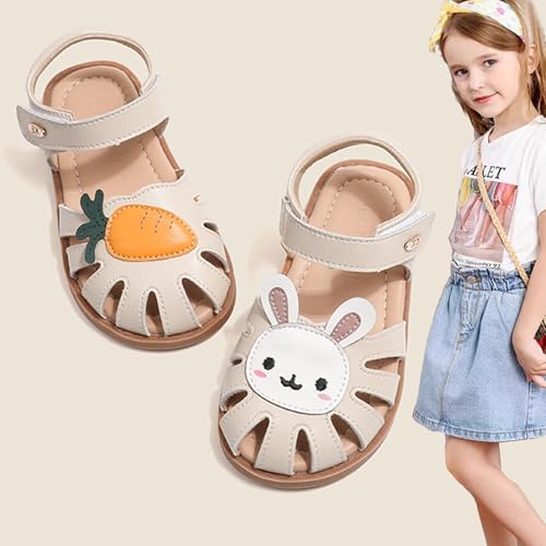 Image of WUIWUIYU Toddlers Little Girls T-Strap Hook&Loop Dress Strawberry Summer Shoes Closed Toe Carrot Sandals