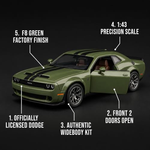 Image of Wizplex MSZ Dodge Challenger 2022 1:43 Scale Officially Licensed Die Cast Metal Car - Pull Back Classic Muscle with Openable Front Doors, Collectible Showpiece for Kids 6+ & Car Enthusiasts