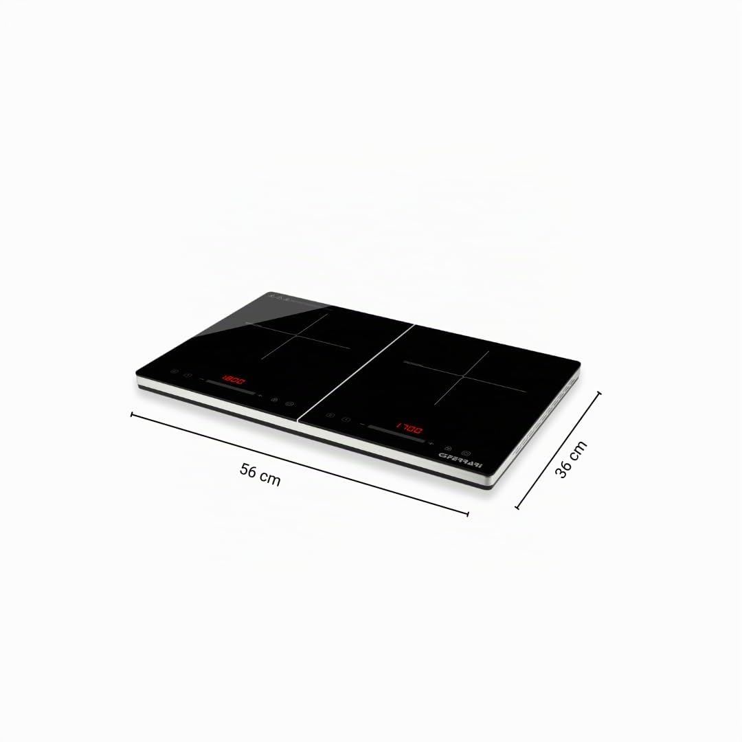 G3 Ferrari G10209 Energiko Duo Hornillo de inducción doble, 1800 W + 1700 W, Temporizador, pantalla digital, Apto para ollas de 12 cm a 26 cm, Fácil de limpiar, Negro
