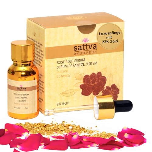Sattva Ayurveda Rose Gold Serum – Sérum facial antiedad con aceite de rosa y oro de 23 quilates para reafirmar, elasticidad e hidratación, 15 ml