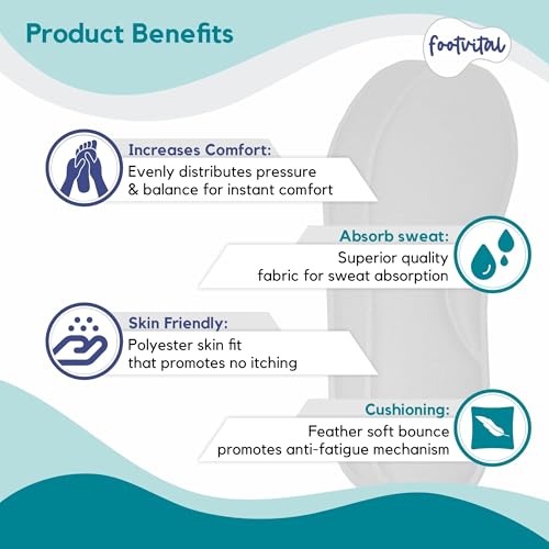 Image of Footvital Memory Foam Shoe Insoles - Size 6 (Brown) (1 Pair) - Comfort Cushion Insoles for Men & Women, Shock Absorbing Shoe Inserts for Everyday Walking, Work Shoes & Sneakers - Soft Fit Foot Support
