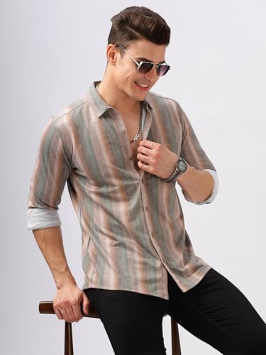 Image of BULLMER Trendy Regular Fit Striped Causal Full Sleeve Shirt for Men.