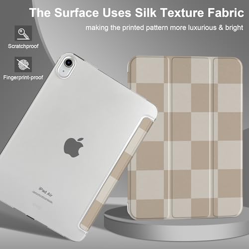DONGKE for iPad Air 11-inch M4 2026 M3 2025 M2 2024, iPad Air 5th 2022 / 4th Gen 2020 10.9-inch, Slim Foldable Stand Hard PC Translucent Back Shell Smart Cover - [Auto Wake/Sleep] - Beige Chessboard by DONGKE - Image 5