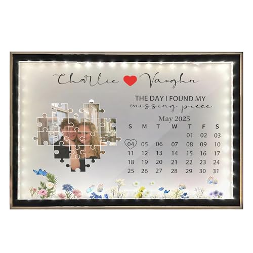 ROSLILY The Day I Found My Missing Piece Mirror Lamp LED Light Up Mirror Couple Anniversary Picture Frame for Girlfriend Wife Christmas Wedding Valentine's Day Birthday