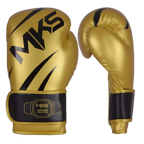 Luva de Boxe Muay Thai Champions III Dourado e Preto MKS Combat (16oz)
