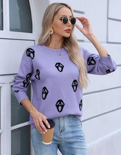 Image of Womens Cute Heart Sweater Crew Neck Long Sleeve Pullover Valentines Sweater