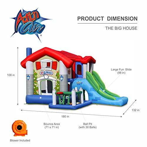 Action Air Bounce House, Bouncy House With Blower, Inflatable Bouncer With 30 Pit Ball, Jumping House For Kids With Foldable Sun Roof, Love For Kids #TOP1