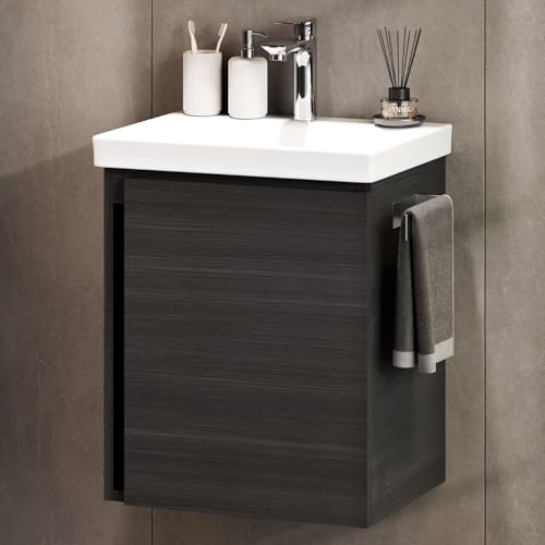Planetmöbel lavabo avec Meuble Bas 50 cm, Meuble sous-Vasque Suspendu, Fermeture amortie, Ensemble de Meubles de Salle de Bain, Anthracite