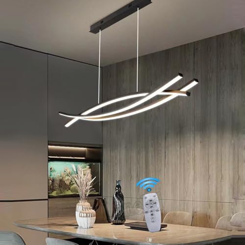 Moderna Dimmerabile Lampadario LED Sospensione,Tavolo da Pranzo Cucina Lampada a sospensione Altezza Regolabile Lampadari Moderno Design Plafoniera Per Soggiorno Ufficio Sala Hotel (Nero, L150cm)