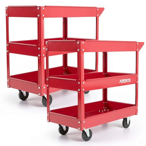 Arebos Werkstatt-Rollwagen Montagewagen/Große Belastbarkeit bis 100 kg / 2 oder 3 Fächer/Einzeln oder als Set (3 Fächer - 2er Set)