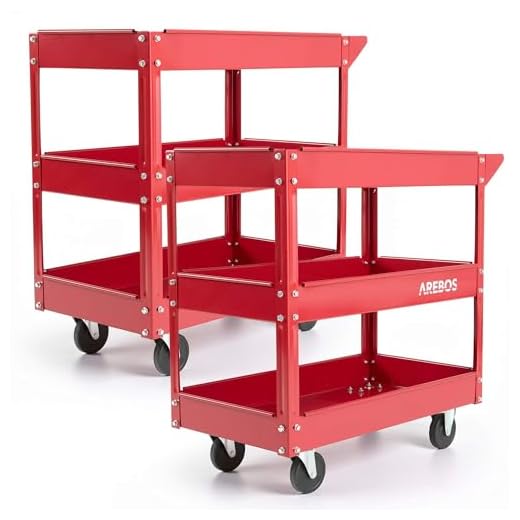 Arebos Werkstatt-Rollwagen Montagewagen/Große Belastbarkeit bis 100 kg / 2 oder 3 Fächer/Einzeln oder als Set (3 Fächer - 2er Set)