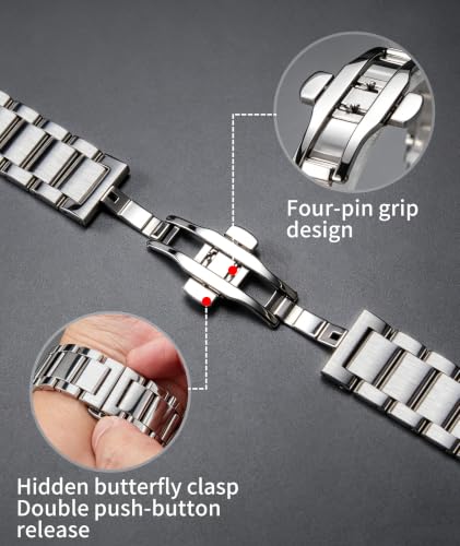 Image of BINLUN Thick Stainless Steel Watch Band Metal Heavy Polished Matte Brushed Finish Watch Strap Replacement for Men Women 16mm /18mm /20mm /21mm /22mm /23mm /24mm /26mm