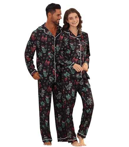 Christmas Couples Matching Pajamas Sets Women Men Xmas Pjs Button Down Sleepwear Long Sleeve Loungewear