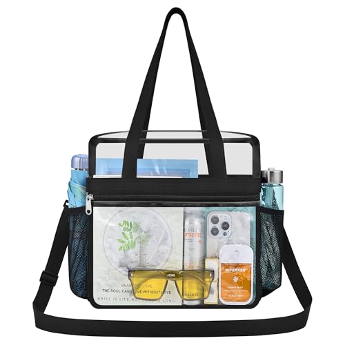 UEASE Clear Bag for Stadium Events 12612 Clear Tote Bag with Zipper Closure Pocket for Concert Sport Festival