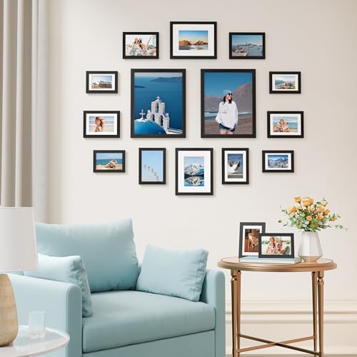 Image of Vittanly 16 Pack Picture Frames, Gallery Wall Frame Set with 2Pcs 11x14, 2Pcs 8x10, 6Pcs 5x7 and 6Pcs 4x6 Photo Frames, Picture Frames Collage Wall Decor for Wall or Tabletop Display, Black