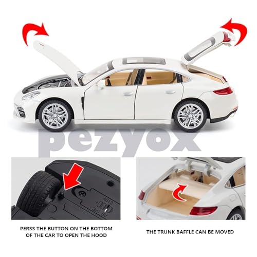 Image of 1:24 Porsche Panamera Diecast Metal Pullback Openable Doors Toy Cars with Flashing Light and Musical Sound for Gifts Toys for Kid (White)