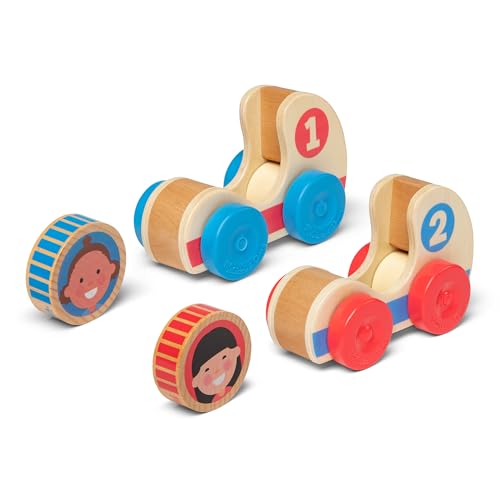 Image of Melissa & Doug GO Tots Wooden Race Cars (2 Cars, 2 Disks) Stacking Toys For Infants, Hand Push Vehicles, Wooden Car Toys For Toddlers Ages 1+ - FSC-Certified