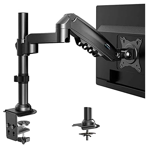 HUANUO Soporte Monitor Solo para Pantalla LCD LED de 13-32 Pulgadas, Brazo Monitor de Gas de Rotación de 360 ° Ajustable en Altura, 2 Opciones de Montaje, Vesa 75/100 mm y Peso de Carga 2-9 KG