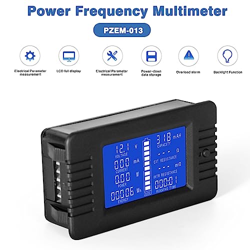 DEWIN Digital Voltmeter Amperemeter, PZEM-013 DC 0-200V 10A Digitales Batterieprüfgerät Amperemeter Voltmeter Power Energy Resistance Meter